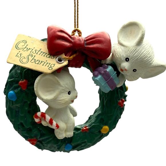 Vintage Other - Vintage Christmas Wreath With Mice Ornament Green Lustre Fame Christmas Sharing
